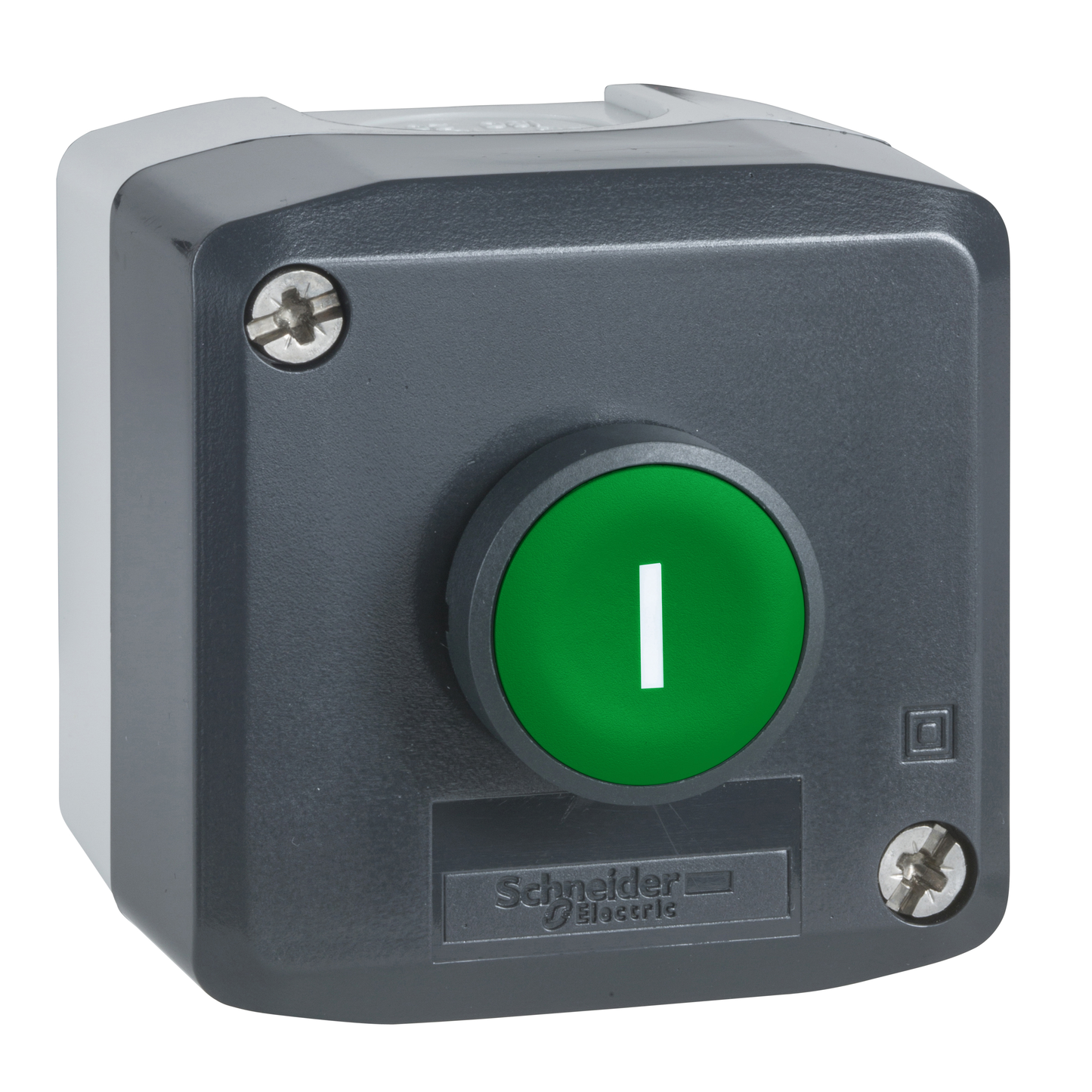 Schneider Electric-XALD102-Harmony XAL - boite 1 bouton poussoir affleurant vert Ø22 marquage 'I' - 1F