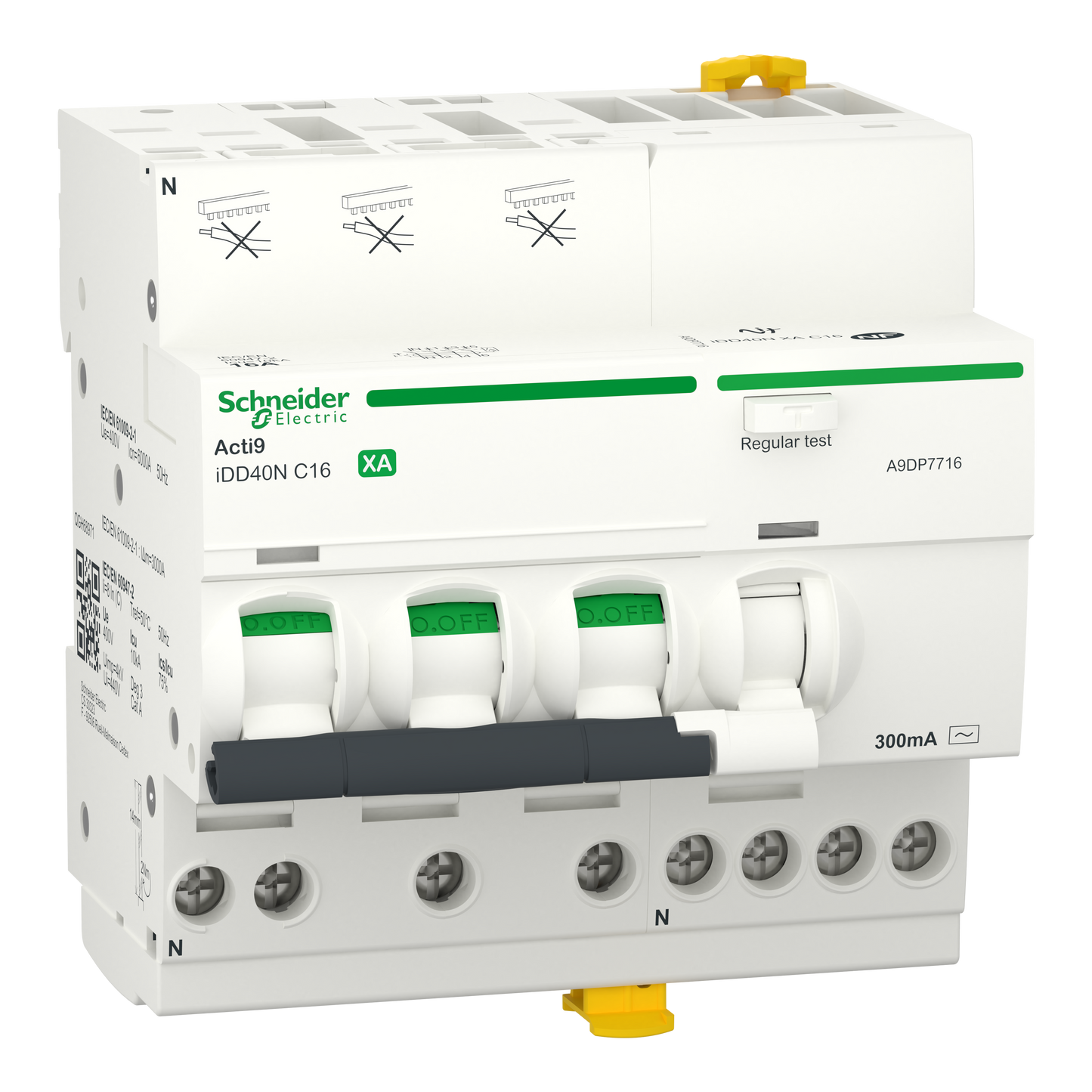 Schneider Electric-A9DP7716-Acti9 iDD40N XA - Disj. dif. auto - 3P+N 16A - Cb C - 6000A/10kA - 300mA Type AC