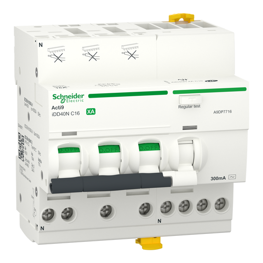 Schneider Electric-A9DP7716-Acti9 iDD40N XA - Disj. dif. auto - 3P+N 16A - Cb C - 6000A/10kA - 300mA Type AC