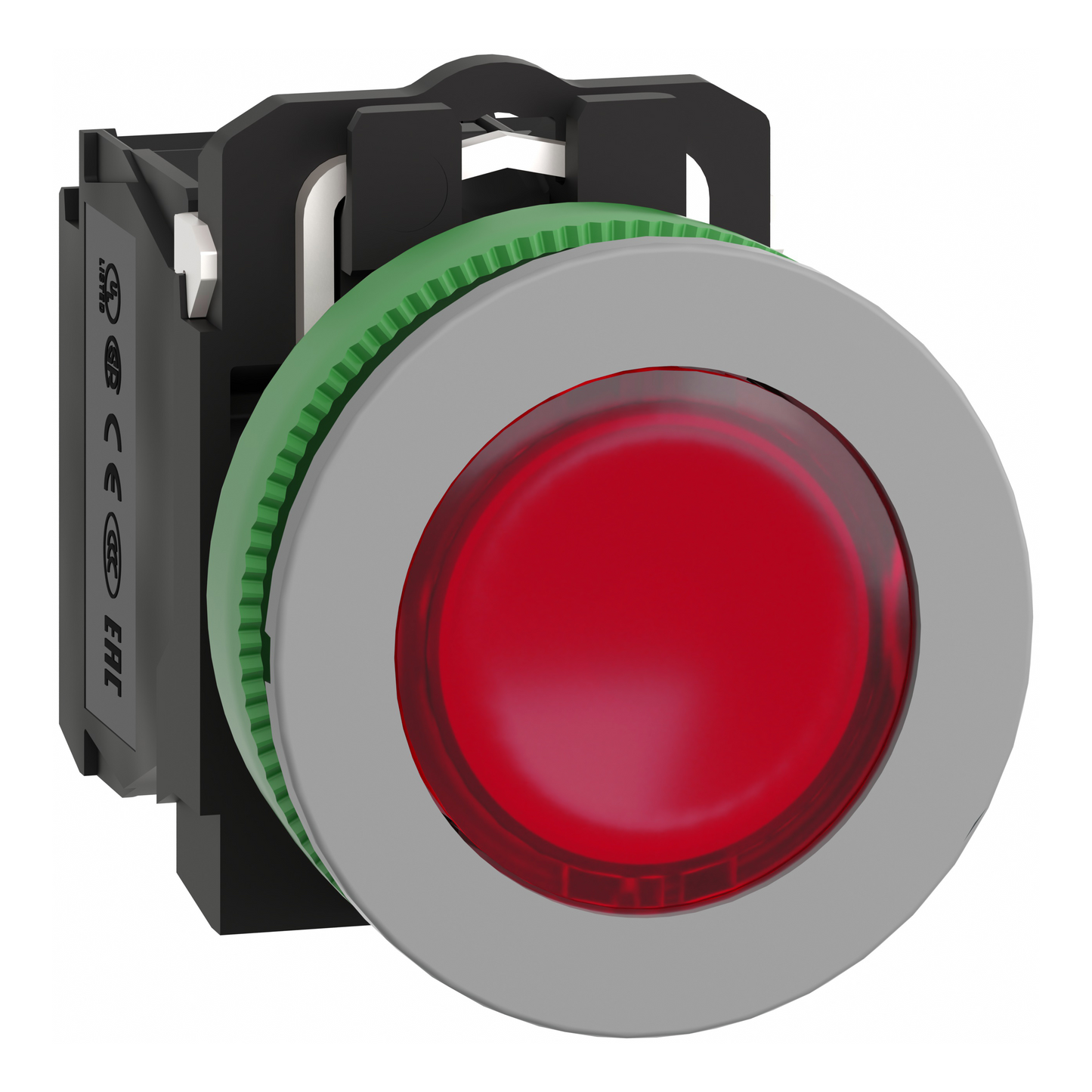 Schneider Electric-XB5FW34B5C0-Harmony XB5 - bouton poussoir lum - Ø22 - col flush grise - rouge - 1O+1F - 24V