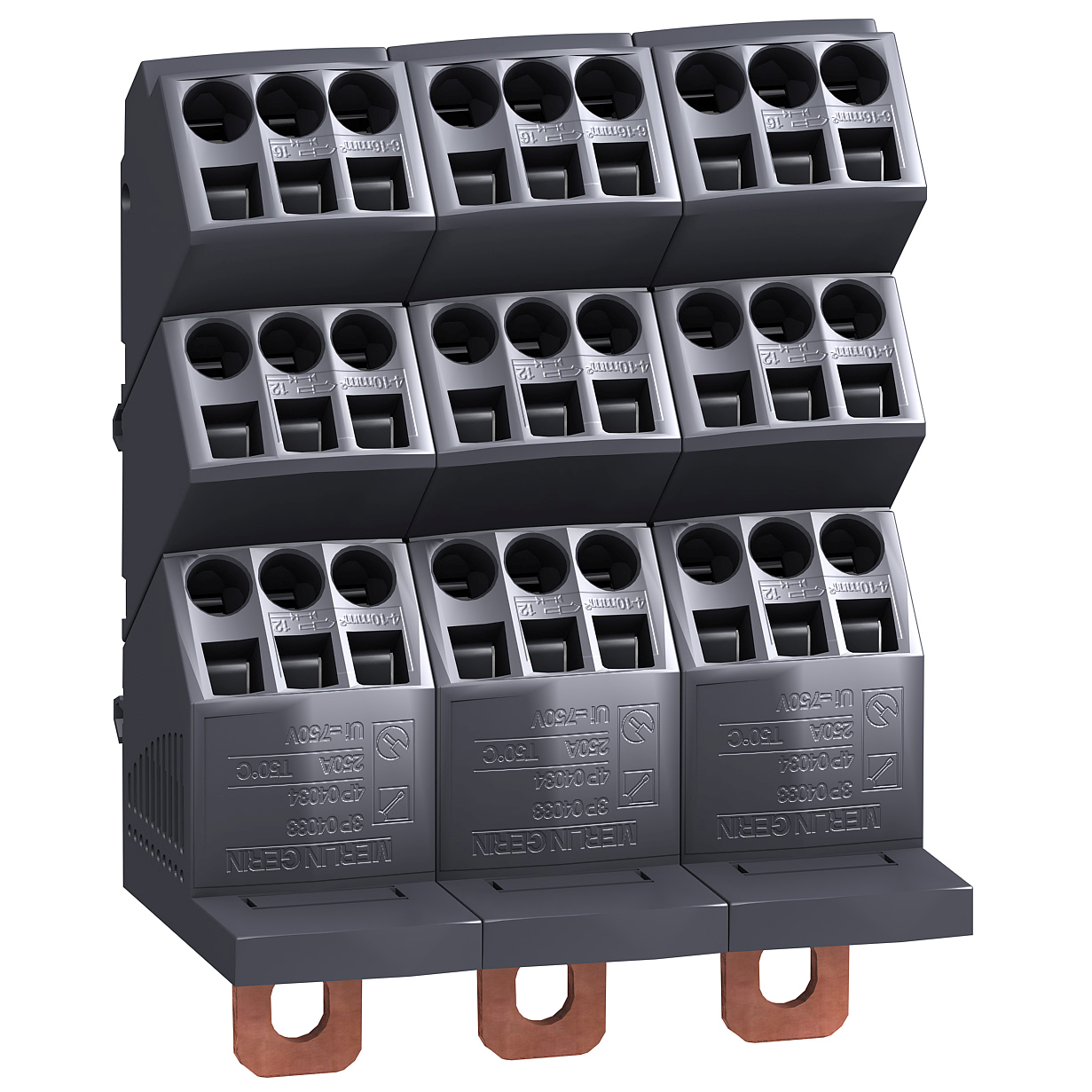Schneider Electric-LVS04033-Linergy DP - Répartiteur NSX 3P - 250A Icc 150kA - connect 3x(6x10mm² + 3x16mm²)
