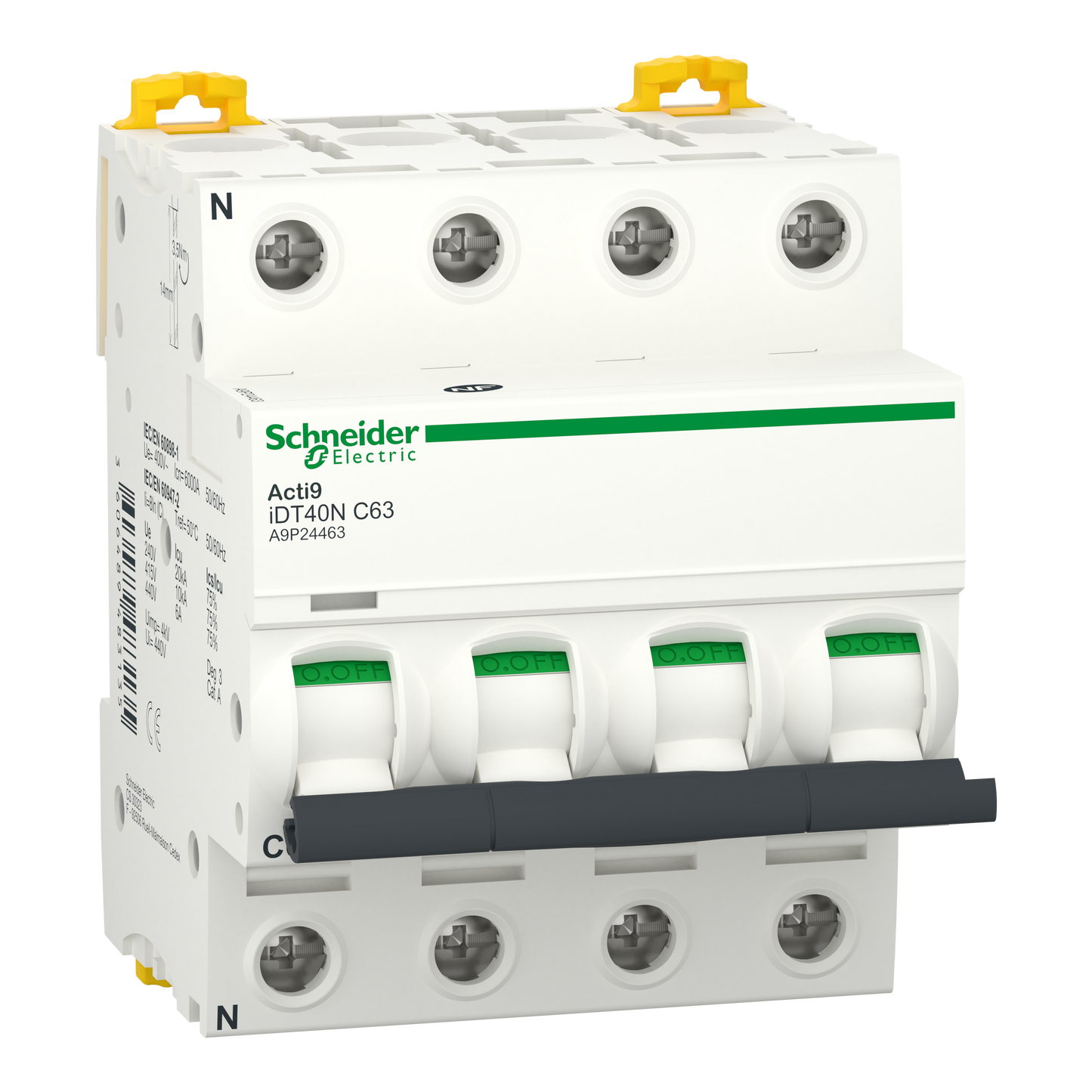 Schneider Electric-A9P24463-Acti9 iDT40N - Disjoncteur modulaire - 4P - 63A - Courbe C - 6000A/10kA