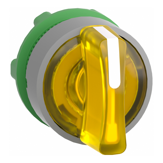 Schneider Electric-ZB5AK1783C0-Harmony XB5 - tête bouton tournant lum - Ø22 - col grise - 3 pos rap GC - jaune