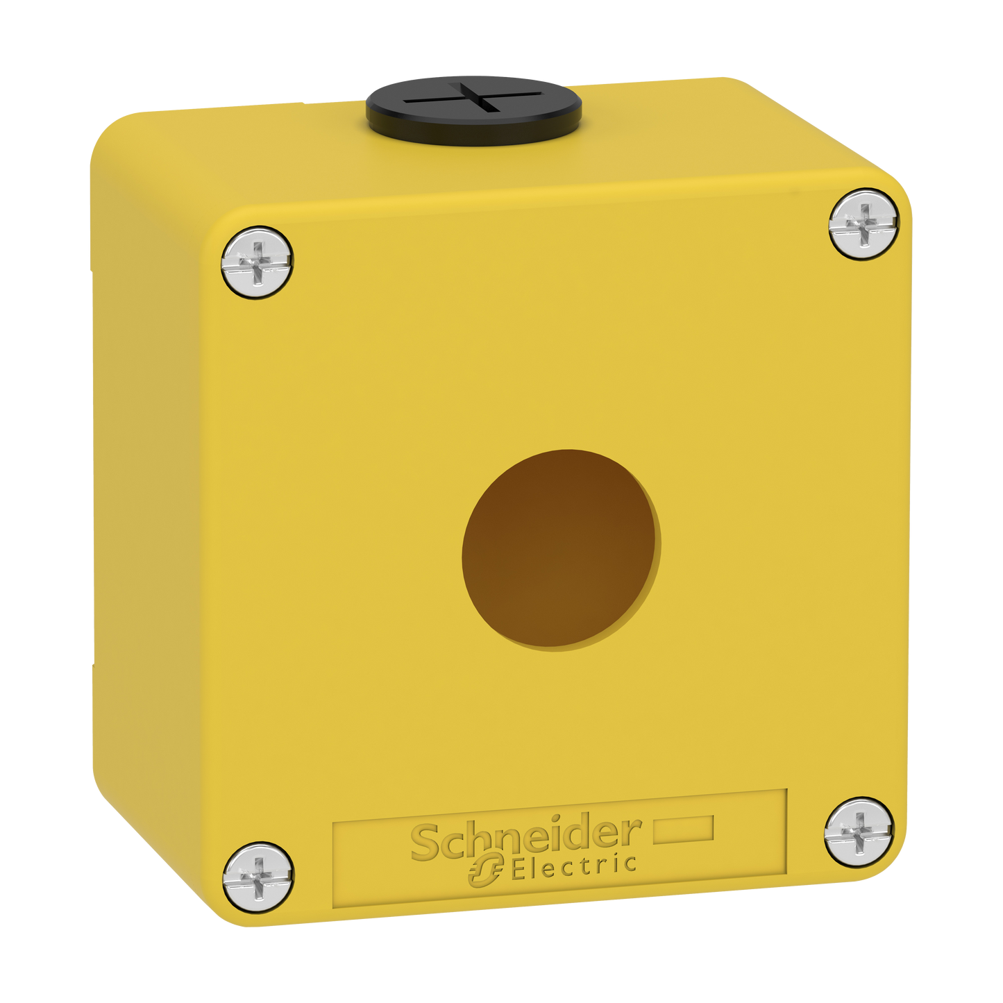 Schneider Electric-XAPK1201-Boite métal vide jaune pour arrêts d'urgence M20 1 trou 22mm 80x80x51,5 UL cULus