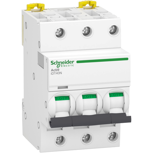 Schneider Electric-A9P34316-Acti9 iDT40N - Disjoncteur modulaire - 3P - 16A - Courbe D - 6000A/10kA
