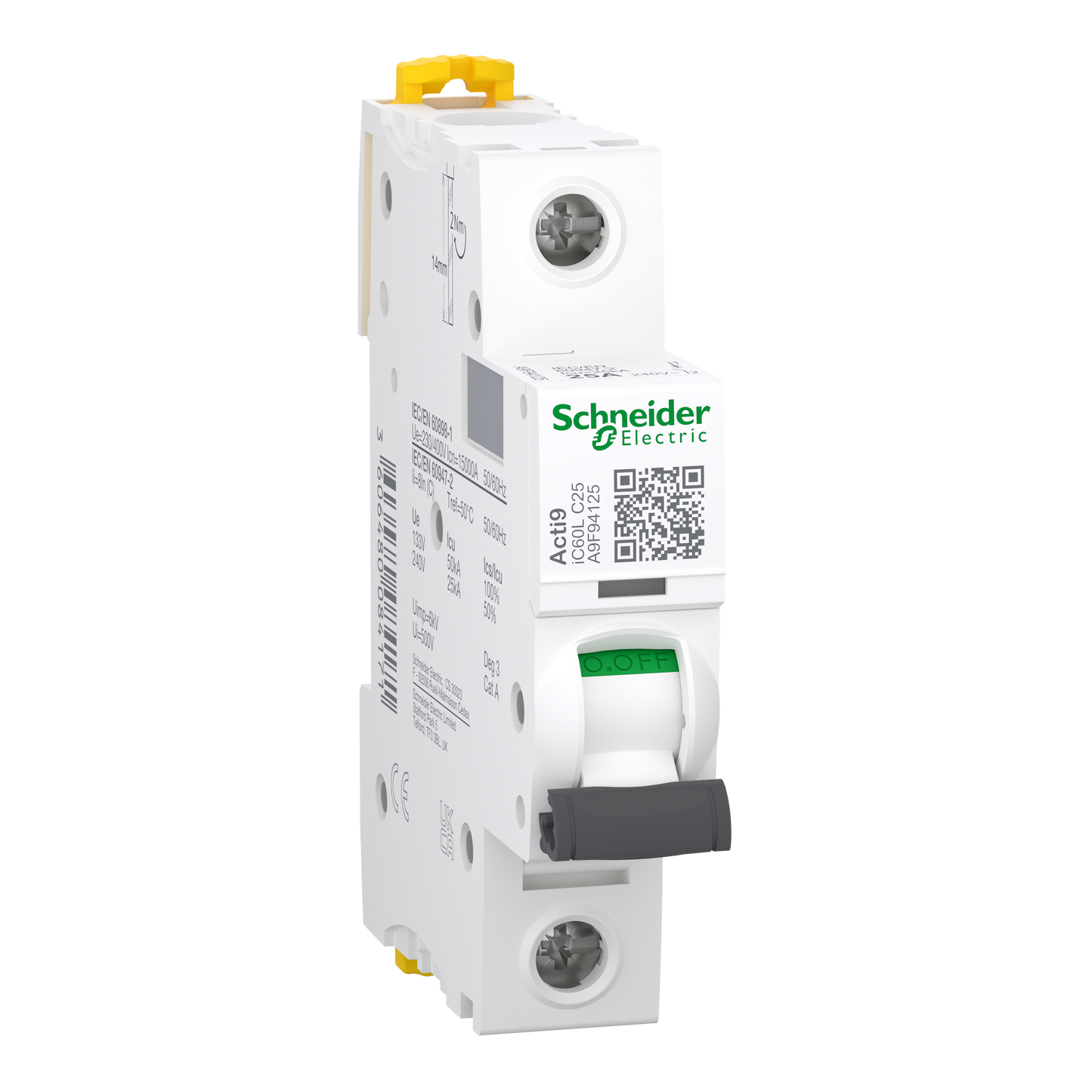 Schneider Electric-A9F94125-Acti9 iC60L - Disjoncteur - 1P - 25A - Courbe C - 230Vac - 15000A/25kA
