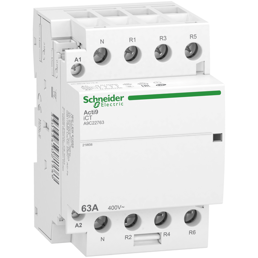Schneider Electric-A9C22763-Acti9 iDT40 CT - Contacteur tête de grp 3P+N 63A AC7a - 4NF - 230/240Vca - 50Hz