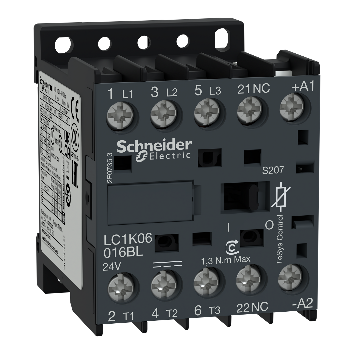 Schneider Electric-LC1K09016BLS207-TeSys K - contacteur - 3P+1O - 9A AC3 440V - 24VBC - cosses fermées ferroviaire