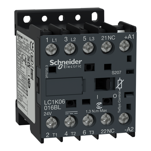Schneider Electric-LC1K09016BLS207-TeSys K - contacteur - 3P+1O - 9A AC3 440V - 24VBC - cosses fermées ferroviaire