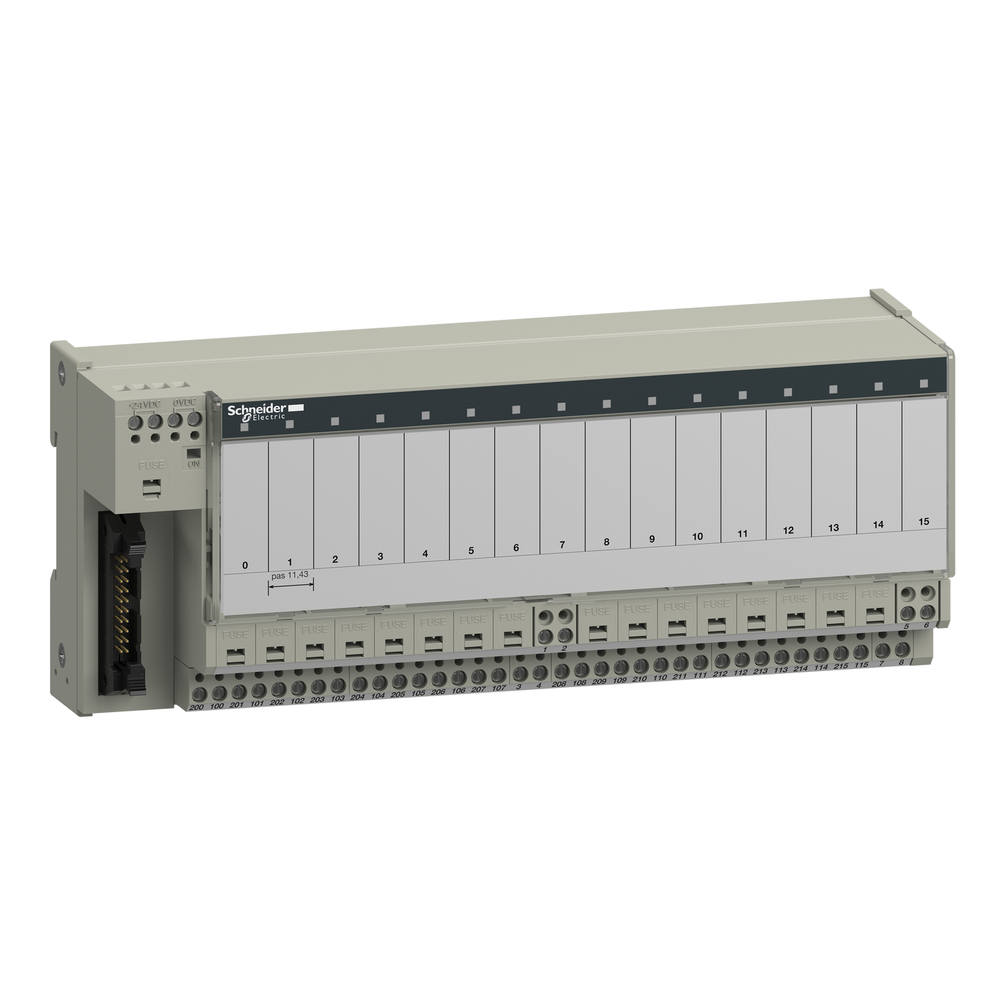 Schneider Electric-ABE7P16T214-Telfast ABE7 - embase pour relais - embrochable - 16 voies - fus. - relais 10mm