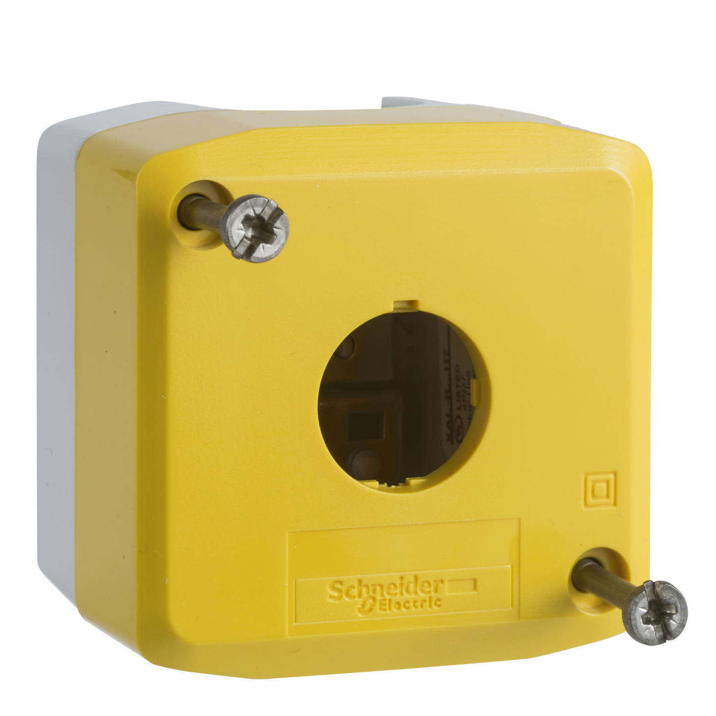 Schneider Electric-XALK01-Harmony XAL - boite 1 trou Ø22 - couvercle jaune - fond gris clair