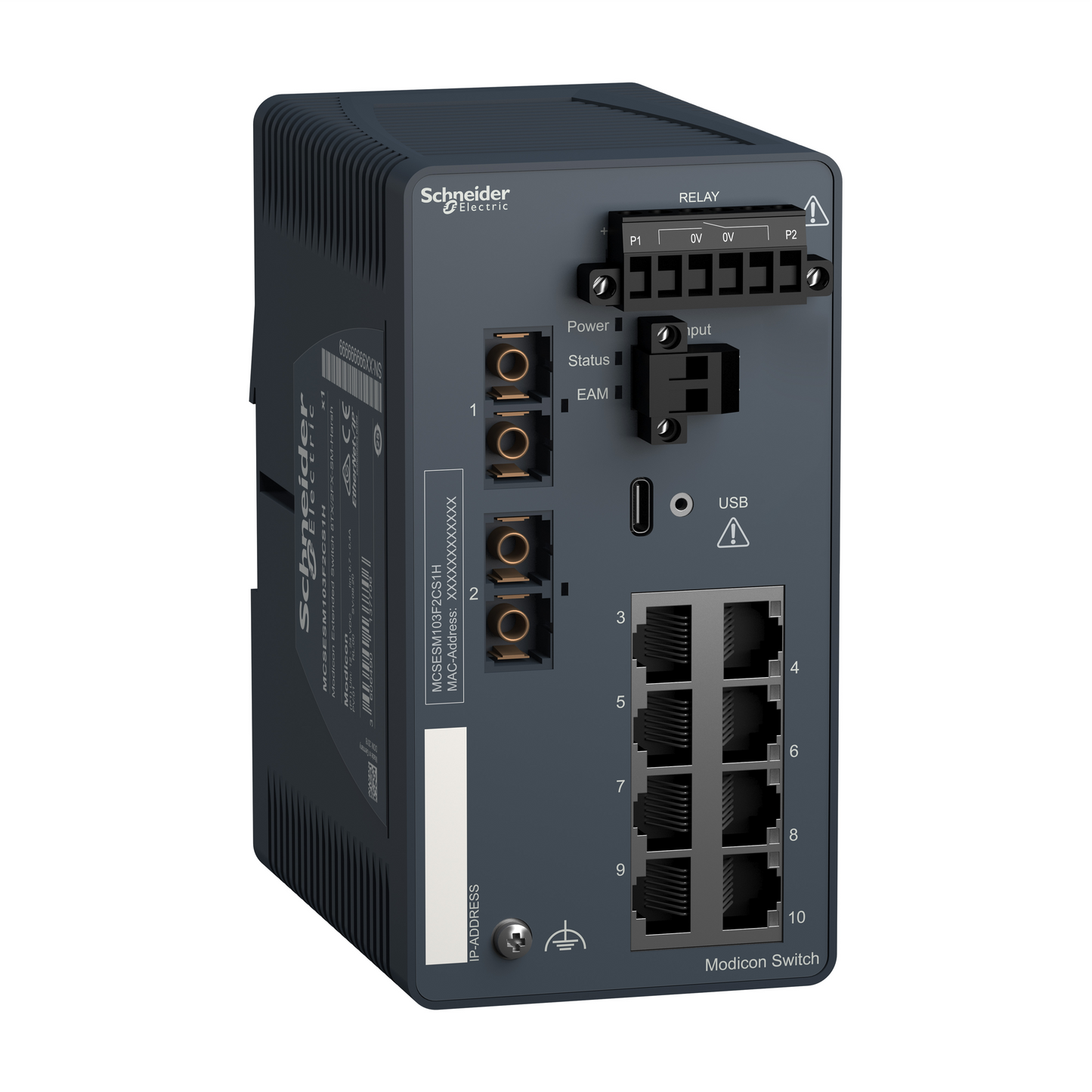 Schneider Electric-MCSESM103F2CS1H-Modicon Extended Managed Switch - 8 ports cuivre + 2 ports fibre opti SM - Harsh