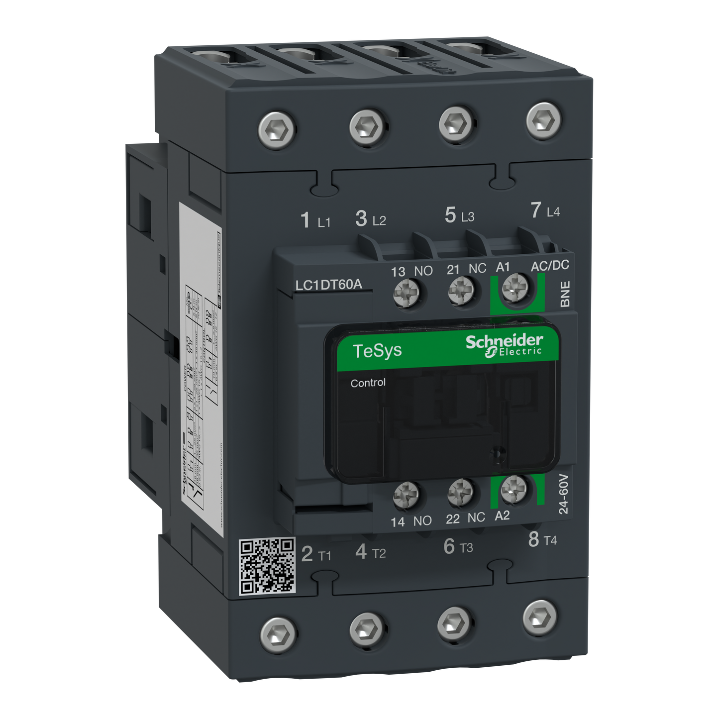 Schneider Electric-LC1DT60ABNE-TeSys D Green - contacteur 4P (4NO) 66A - 24/60VCA/CC - basse conso - vis