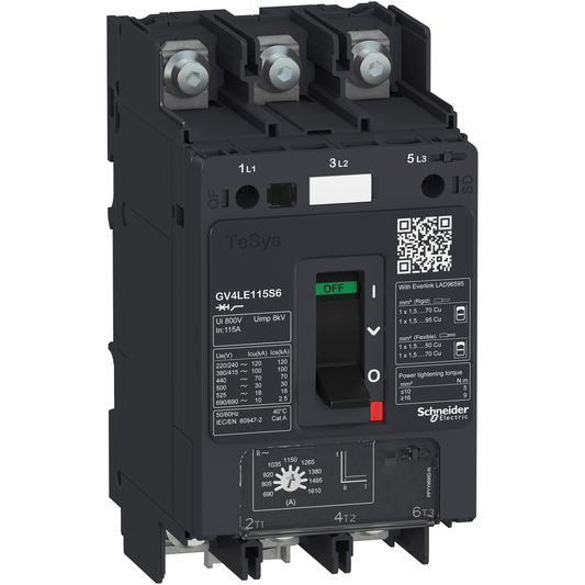 Schneider Electric-GV4LE12N6-TeSys GV - disjoncteur magnétique - In 12.5A - 50kA - cosses fermées