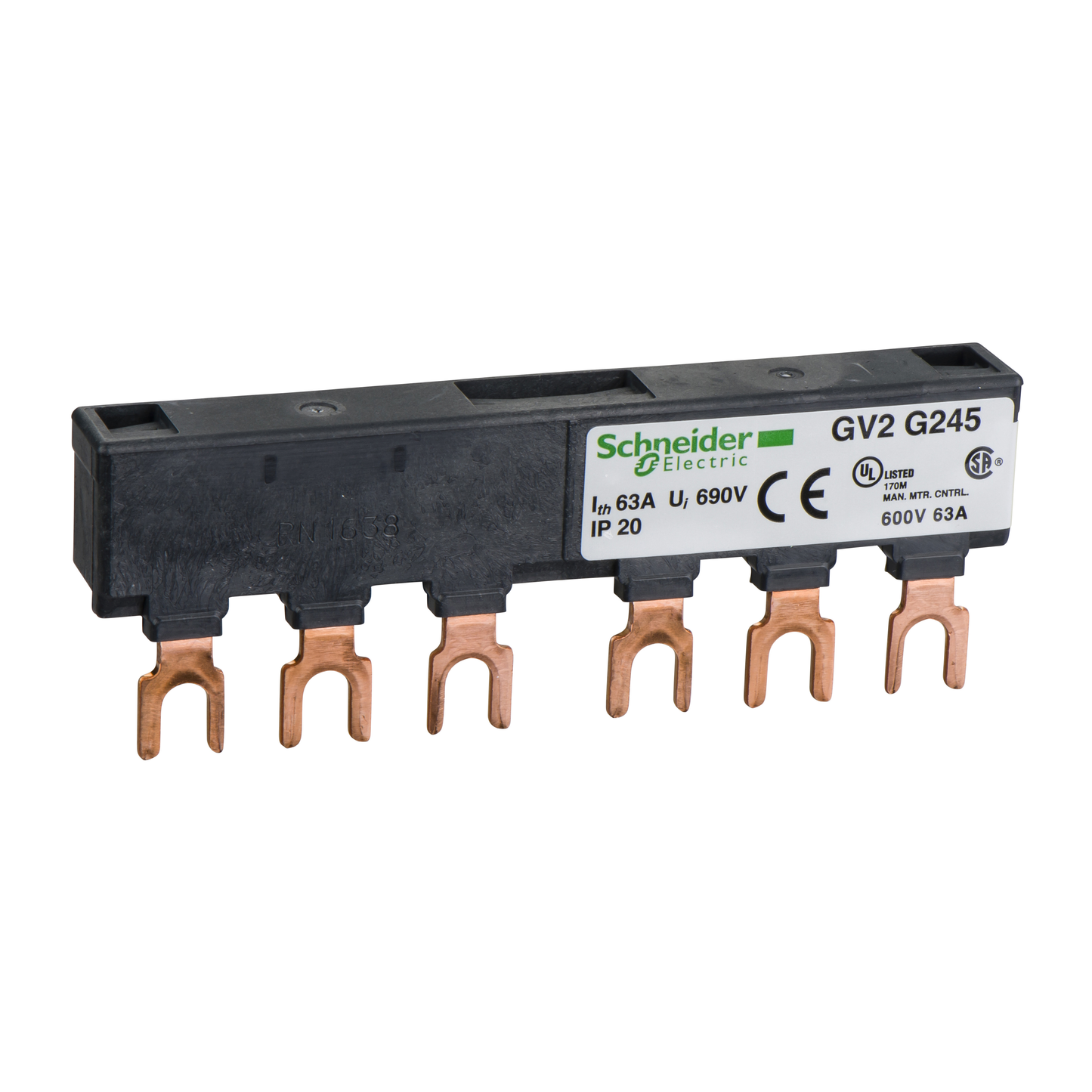 Schneider Electric-GV2G245-TeSys GV - jeu de barre tripolaire - 63A - 2 dérivations - pas 45 mm
