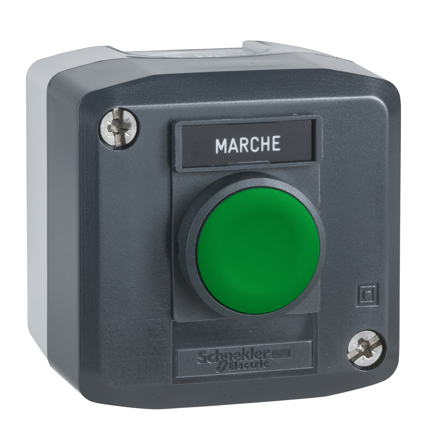 Schneider Electric-XALD101-Harmony XAL - boite 1 bouton poussoir affleur vert Ø22 - 1F - étiquet 'MARCHE'