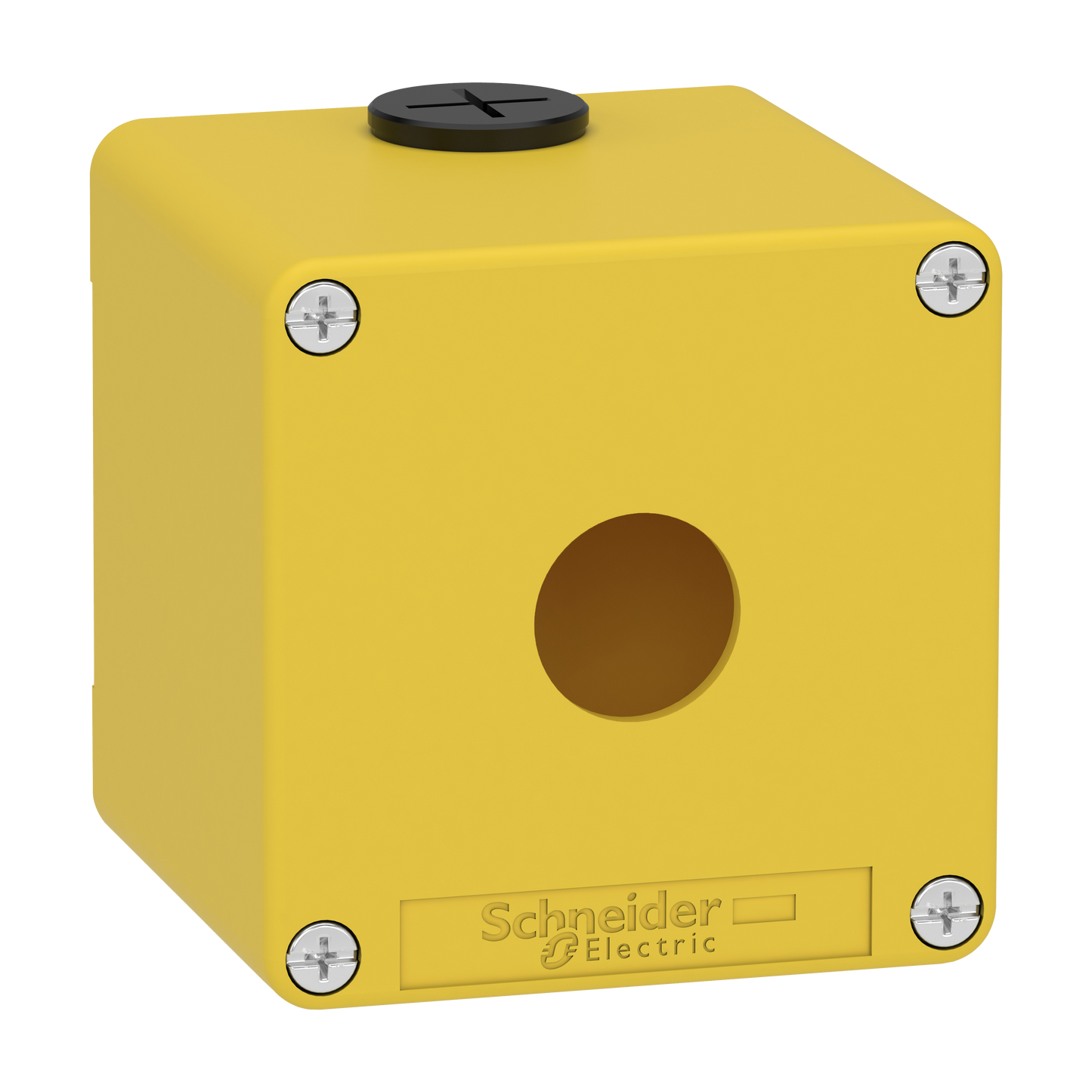 Schneider Electric-XAPK1501-Boite métal vide jaune pour arrêts d'urgence M20 1 trou 22mm 80x80x77 UL cULus